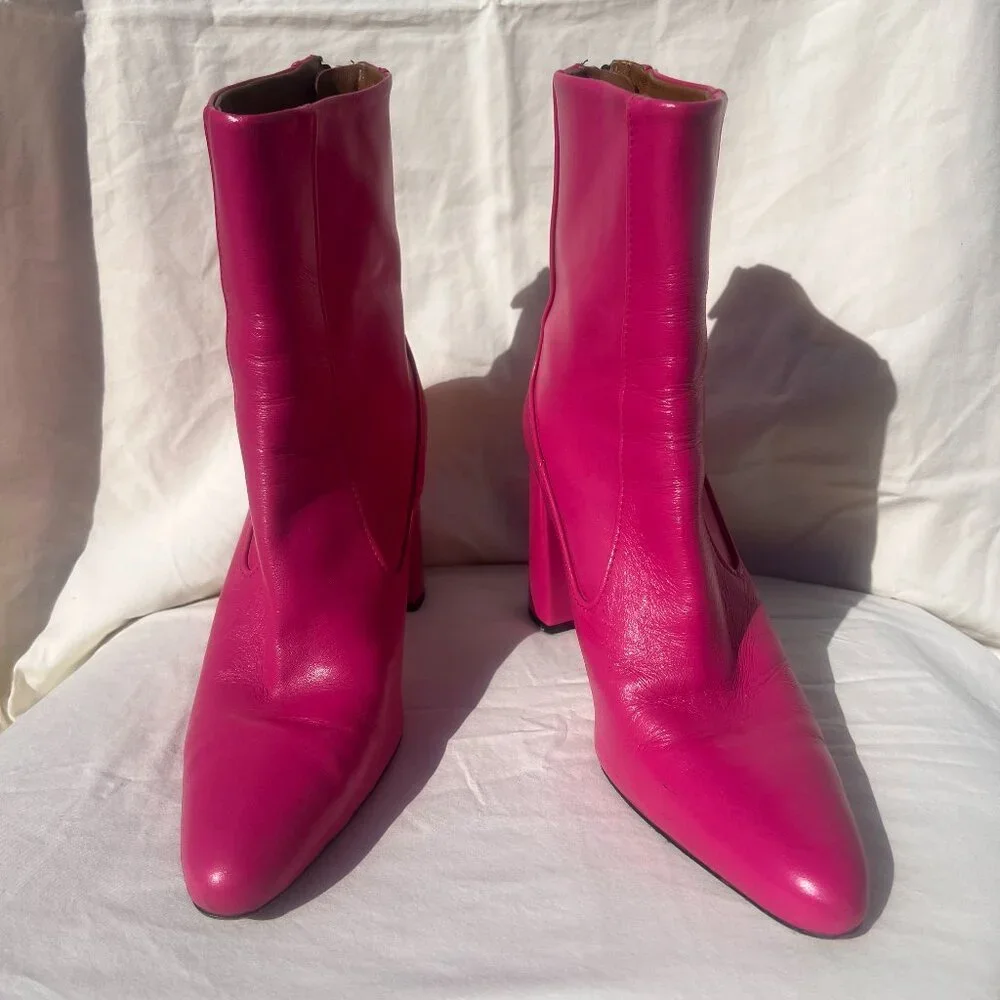 Zara Hot Pink Heeled Boots Booties - Picture 1 of 8